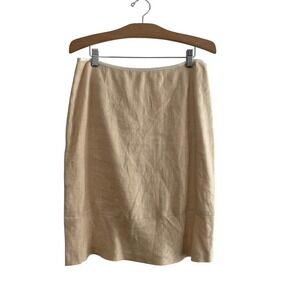 Tombolini Linen Pencil Skirt Beige Neutral Italian Made Side Zip Knee Length